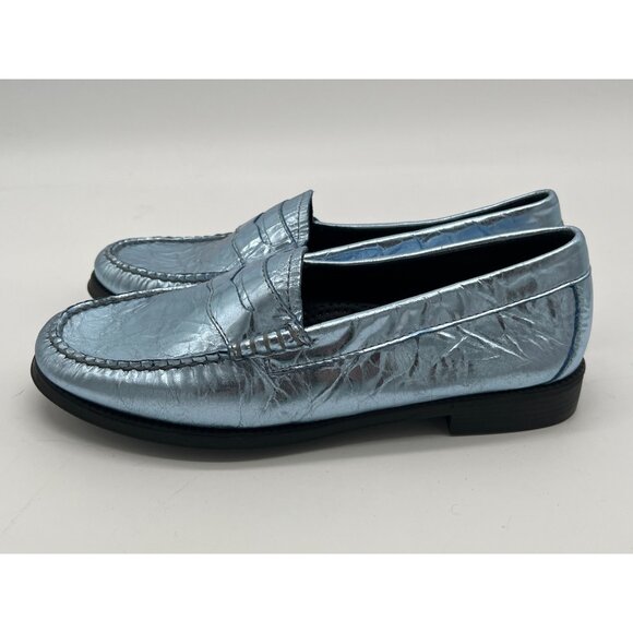 G.H. Bass Weejuns Originals Women's Wrinkled Metallic Blue Penny Loafers Size 6M - Picture 3 of 12